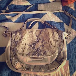 Coach White and Faux Snakeskin Shoulder Bag